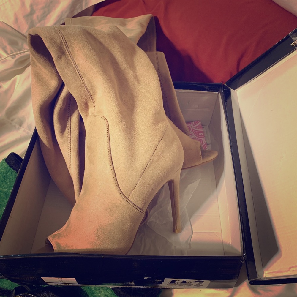 Tan over the knee vegan suede boots size 8